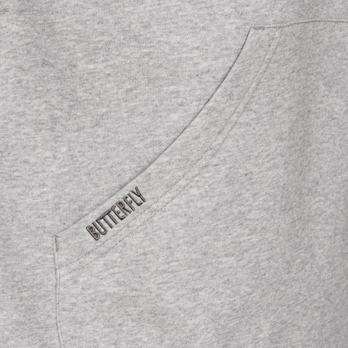 Butterfly Meranji Hoodie: Close-up of the Butterfly Wording Light Grey